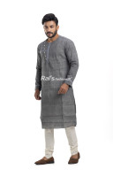 Men Ash Woven Design Angrakha Pattern Long Kurta (NS101) Men Ash Woven Design Angrakha Pattern Long Kurta (NS101)